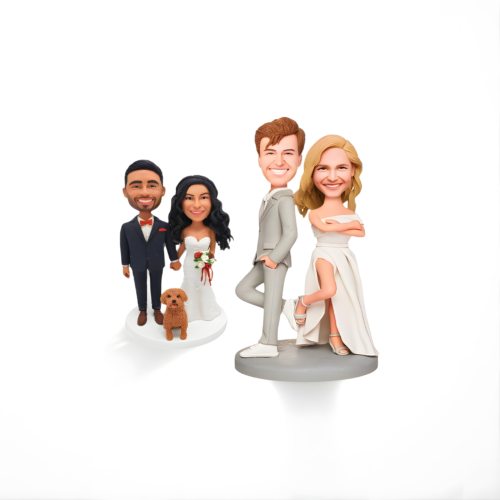 Custom Bobblehead Wedding Gifts for Couples Personalized Handmade Clay Figurine Groom Bride Statue, Fully Customizable Sculpture Doll Decor Wedding Cake Topper